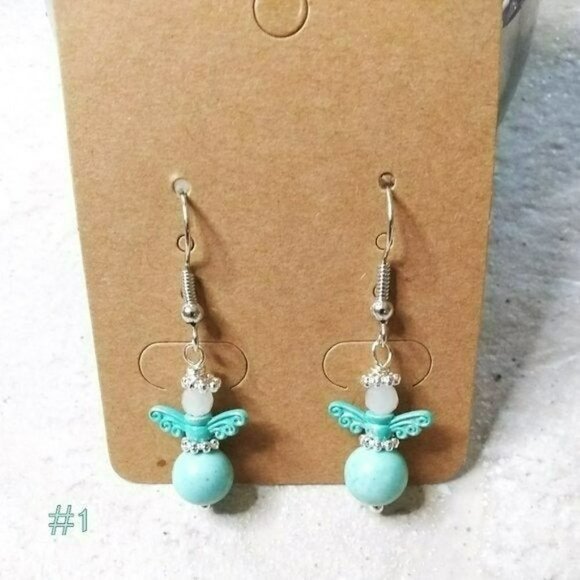🍂🍁🍃 3/$25!!! Tiny Aqua Painted Patina Angel Earrings! Love & Blessings - Picture 1 of 3